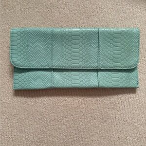 Mint Blue Snakeskin Clutch